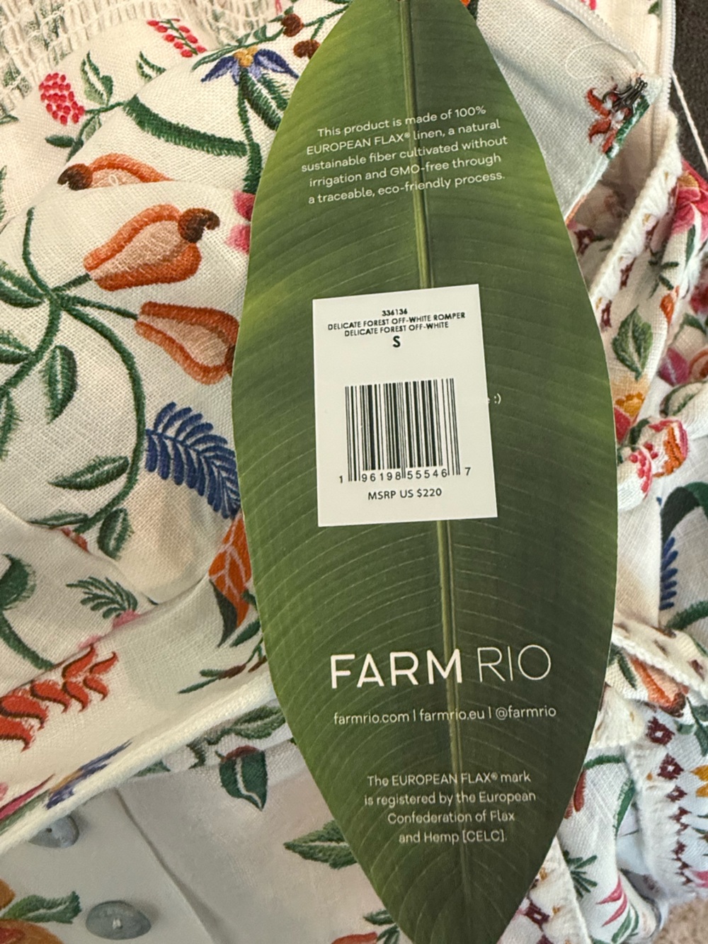 Farm Rio Off-White Delicate Forest Euroflax™ Premium Linen Romper NWT SIZE SMALL - Picture 12 of 15